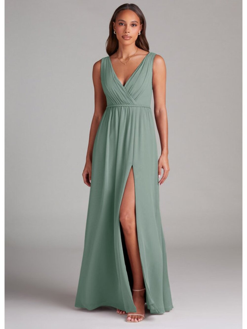 Azazie Tanicia Dusty Sage Bridesmaid Dress A14 Chiffon
